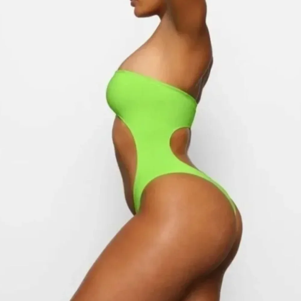 SKIMS Recycled Swim Strapless Monokini (Neon Green) XL - Picture 3 of 7